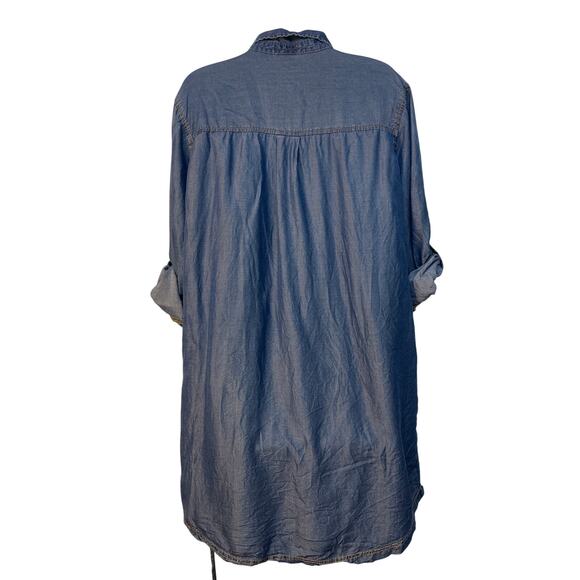 Time and Tru Denim Roll Up Sleeve Knee Length Collared Dress Pockets XL 16/18 - Picture 4 of 11